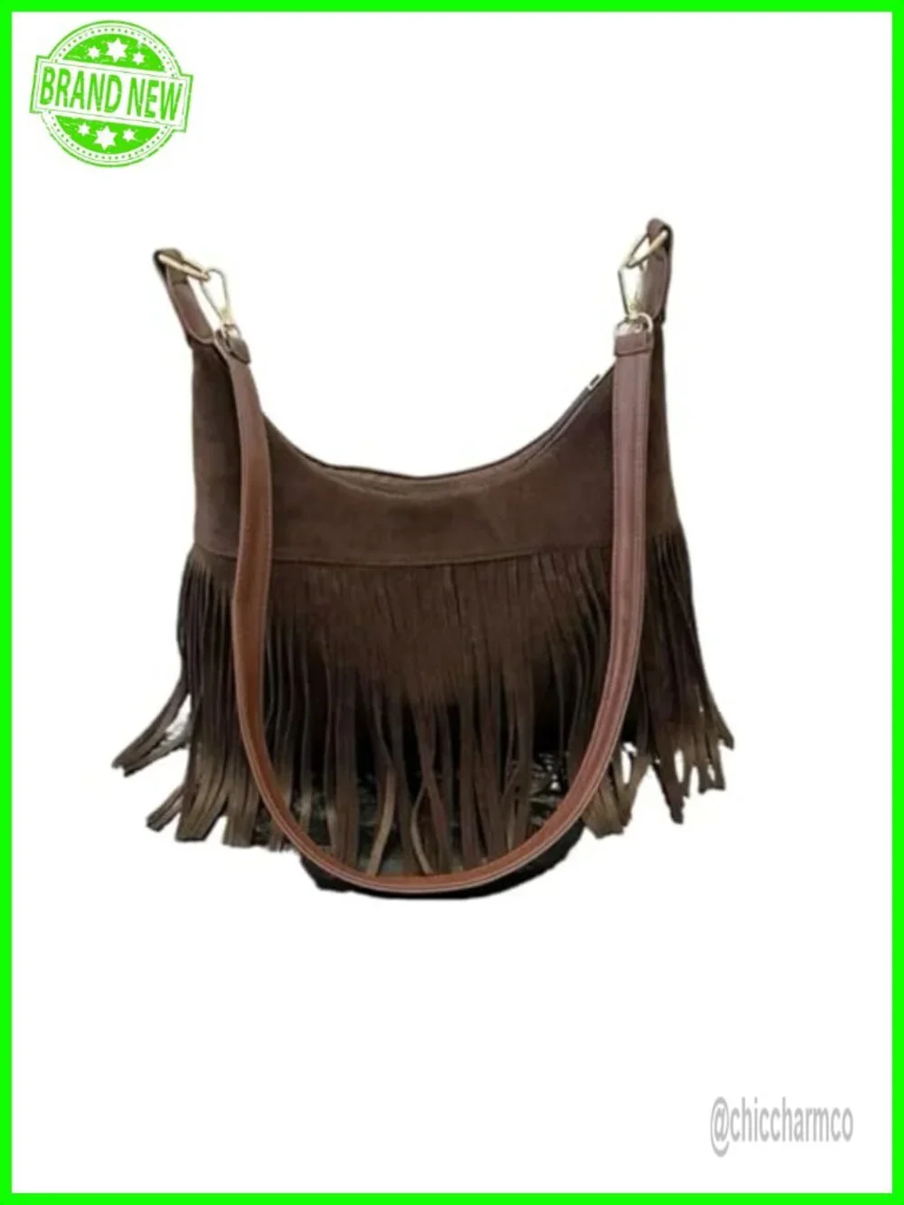 Vegan Suede Fringe Hobo Bag Crossbody Shoulder Purse